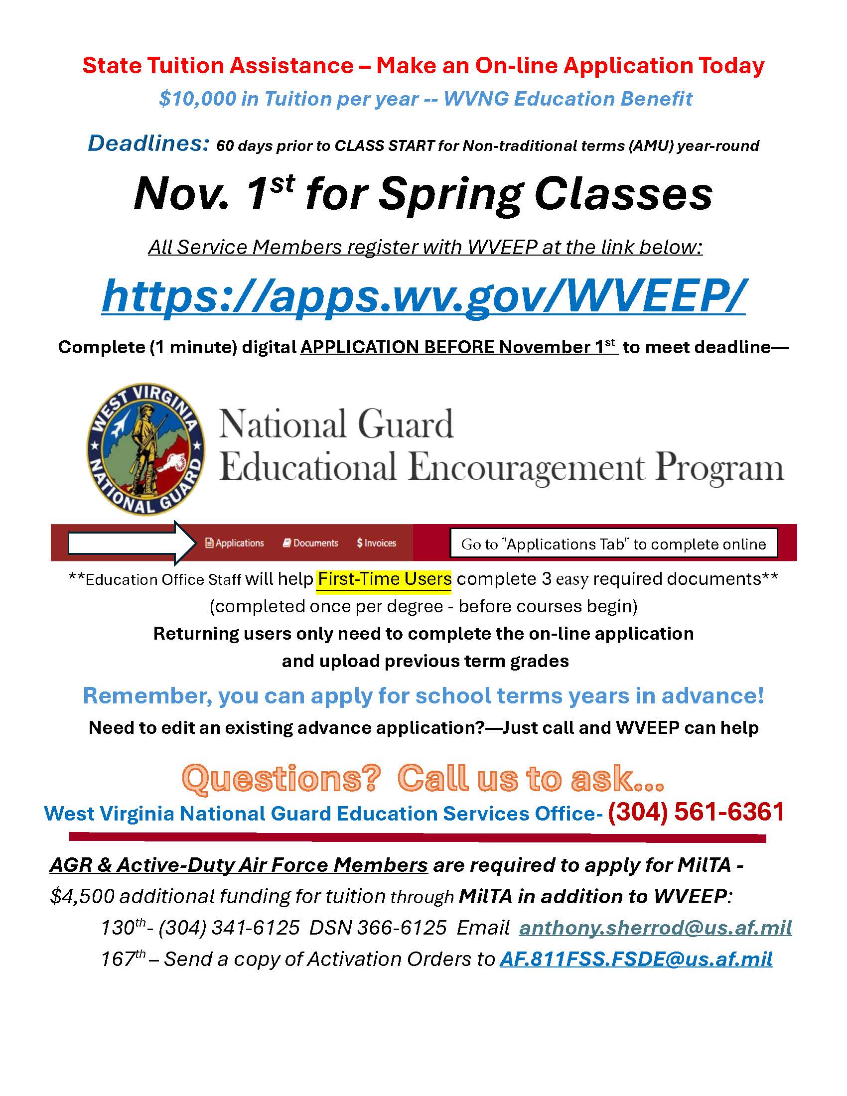 NOV 1 is Spring 2026 DEADLINE! NOV 1 is Spring 2026 DEADLINE!